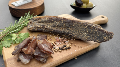 Biltong from Biltong Direct on a wooden board