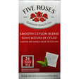 A pack of Five Roses Smooth Ceylon Blend tea from Biltong Direct with a rose illustration and Ceylon blend mention. It indicates 26 tea bags and mentions 'Since 1909' and 'Superior Quality Tea'.
