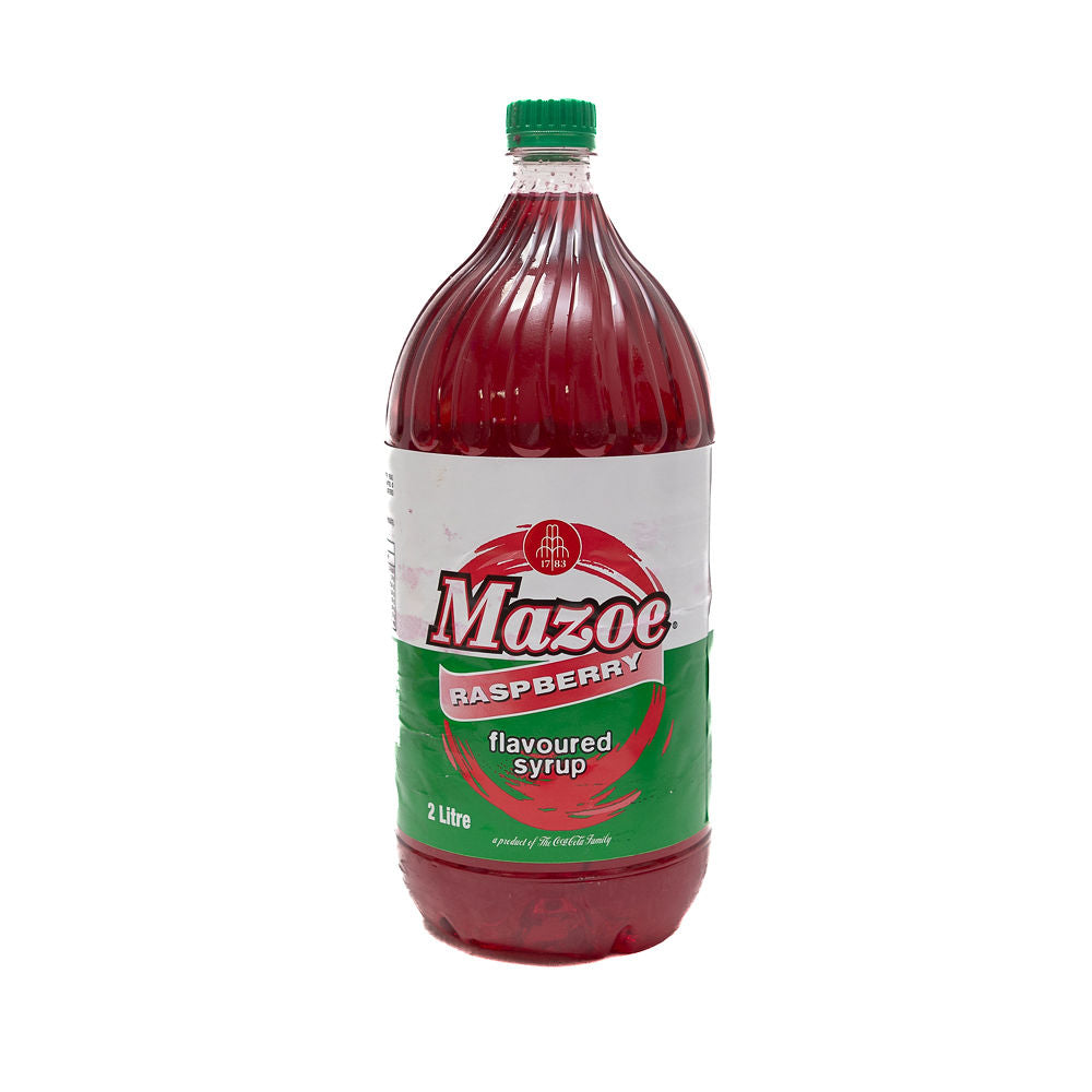A bottle of Mazoe raspberry flavored syrup from Biltong Direct