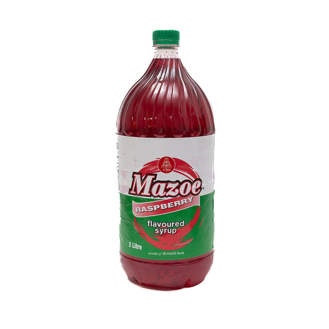 A bottle of Mazoe raspberry flavored syrup from Biltong Direct