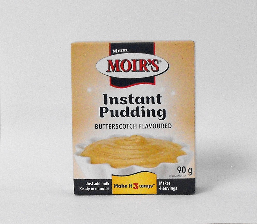 Packaging of Moirs Instant Pudding Butterscotch Flavoured, 90g from Biltong Direct