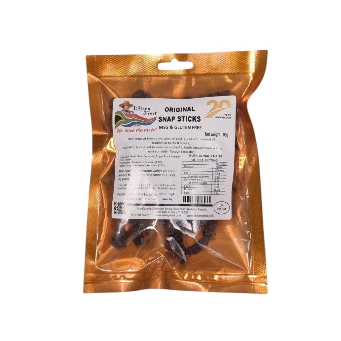 Original Snap stick from Biltong Direct, in a gold vacuum sealed packet.