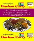 Packaging of Werner's Original Durban Curry from Biltong Direct with a picture of a curry dish and image of 4 chillies