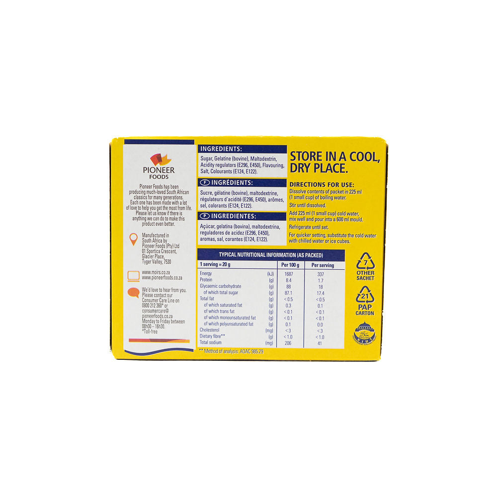 Packaging of Moirs Cherry Jelly, 80g size from Biltong Direct,