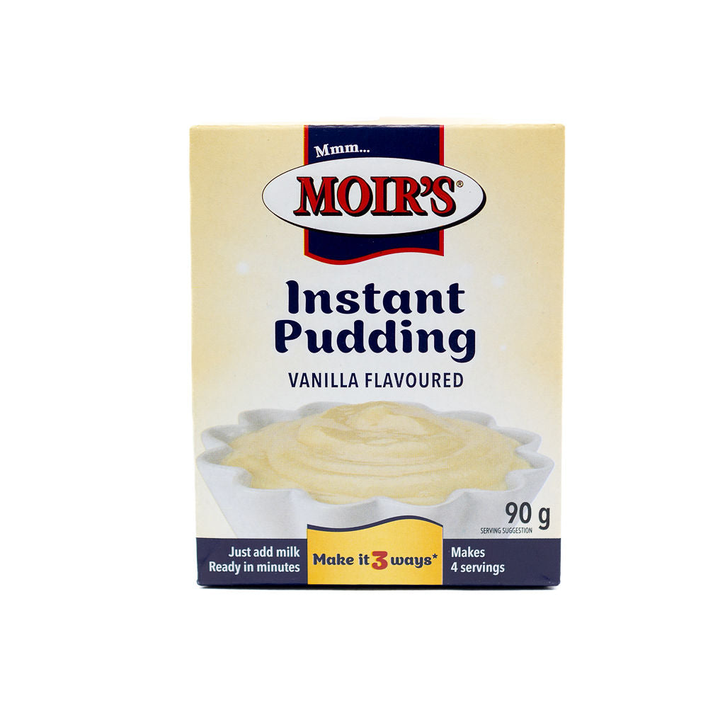 Packaging of Moirs Instant Pudding Vanilla Flavoured, 90g size from Biltong Direct
