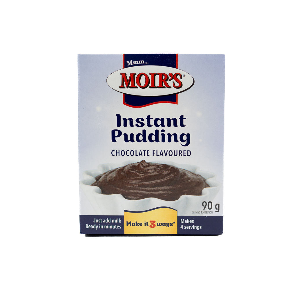 Packaging of Moirs Instant Pudding Chocolate Flavoured, 90g from Biltong Direct.