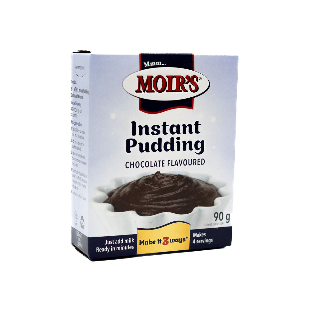 Packaging of Moirs Instant Pudding Chocolate Flavoured, 90g from Biltong Direct.