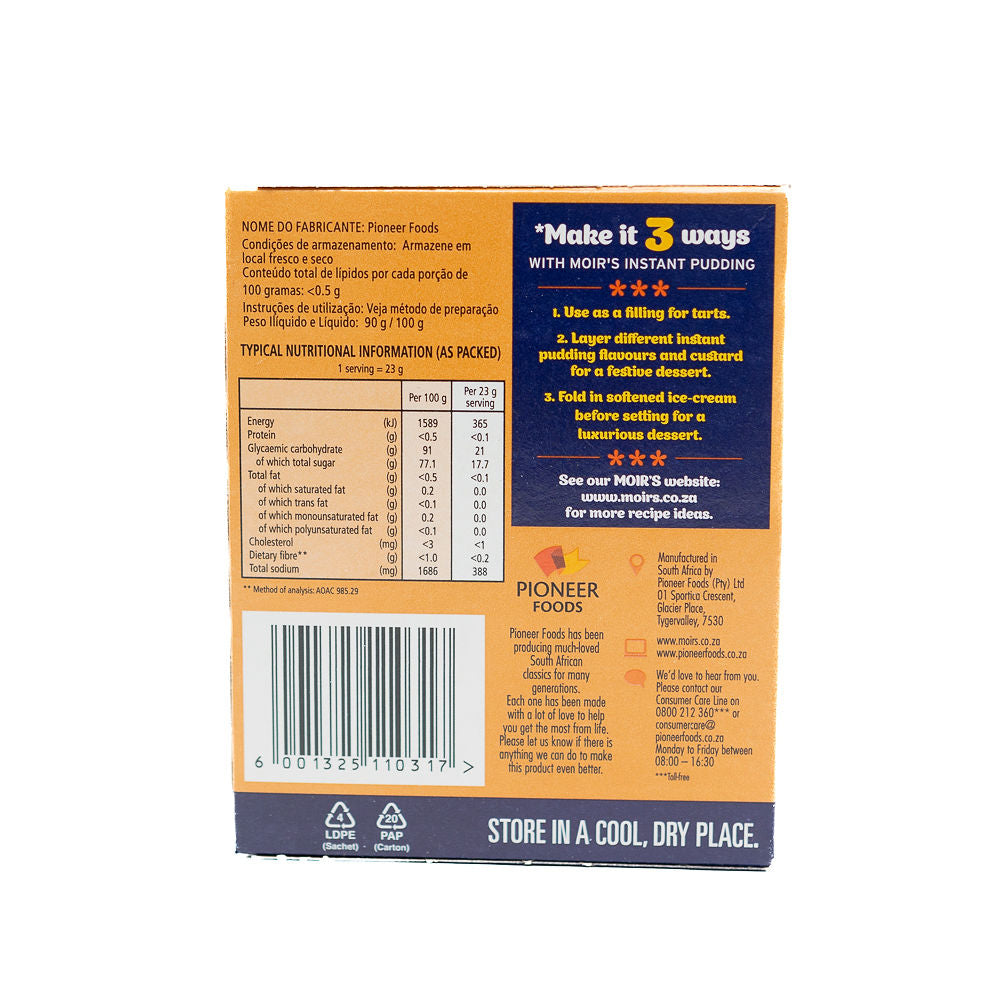Packaging of Moirs Instant Pudding in caramel flavour from Biltong Direct