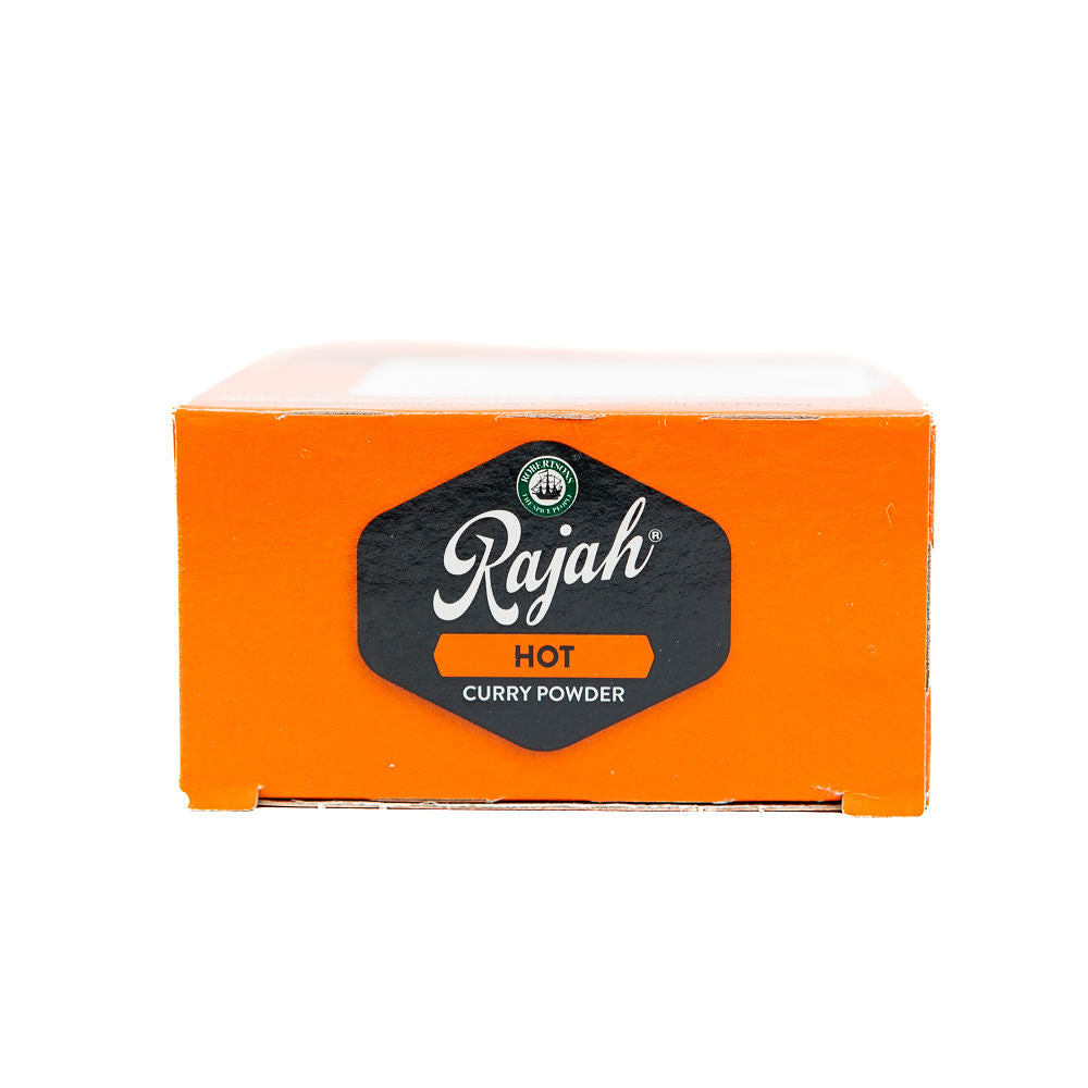 A box of Rajah Hot Curry Powder 100g from Biltong Direct