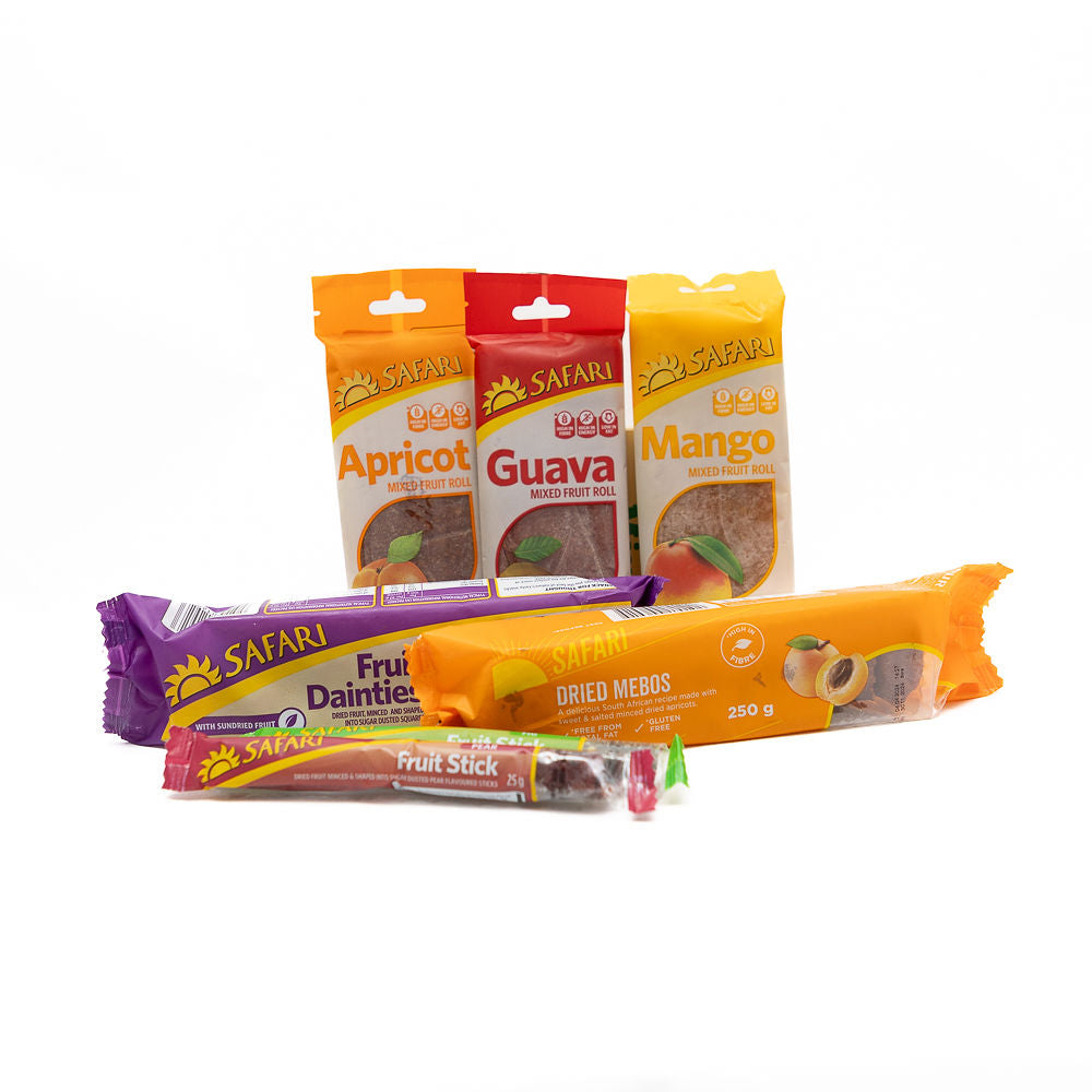 Selection of fruit rolls and dried fruit squares from Biltong Direct