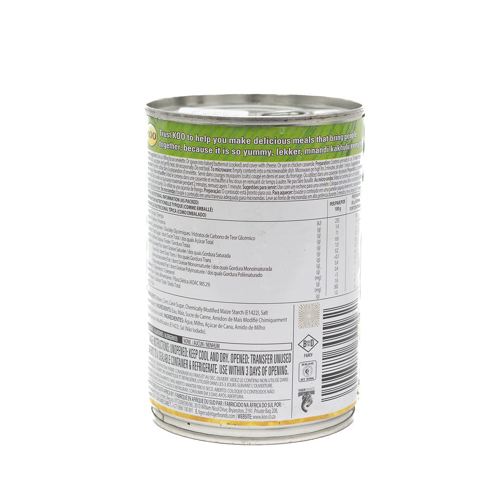 A can of KOO Creamstyle Sweetcorn, 415g, from Biltong Direct with branding and product visible through the metal.