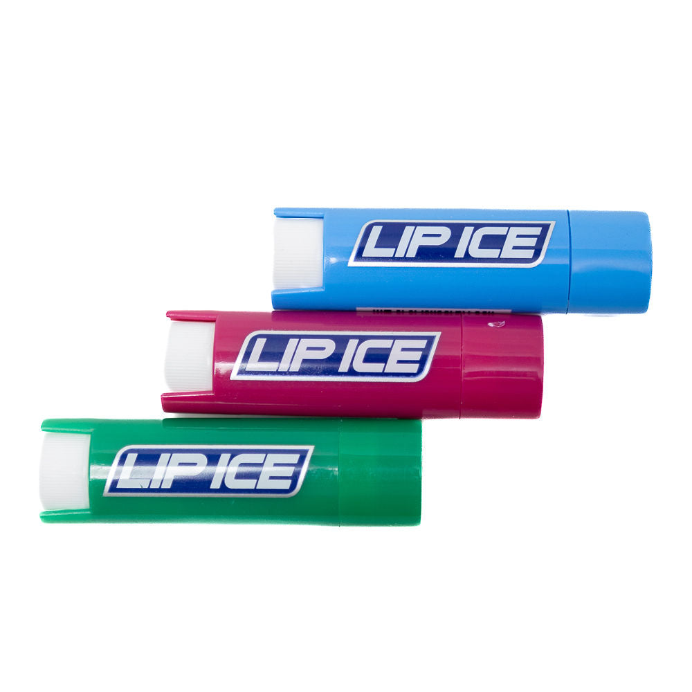 Three tubes of Lipice lip balm in blue, pink, and green colours from Biltong Direct, with the brand name prominently displayed on the packaging.