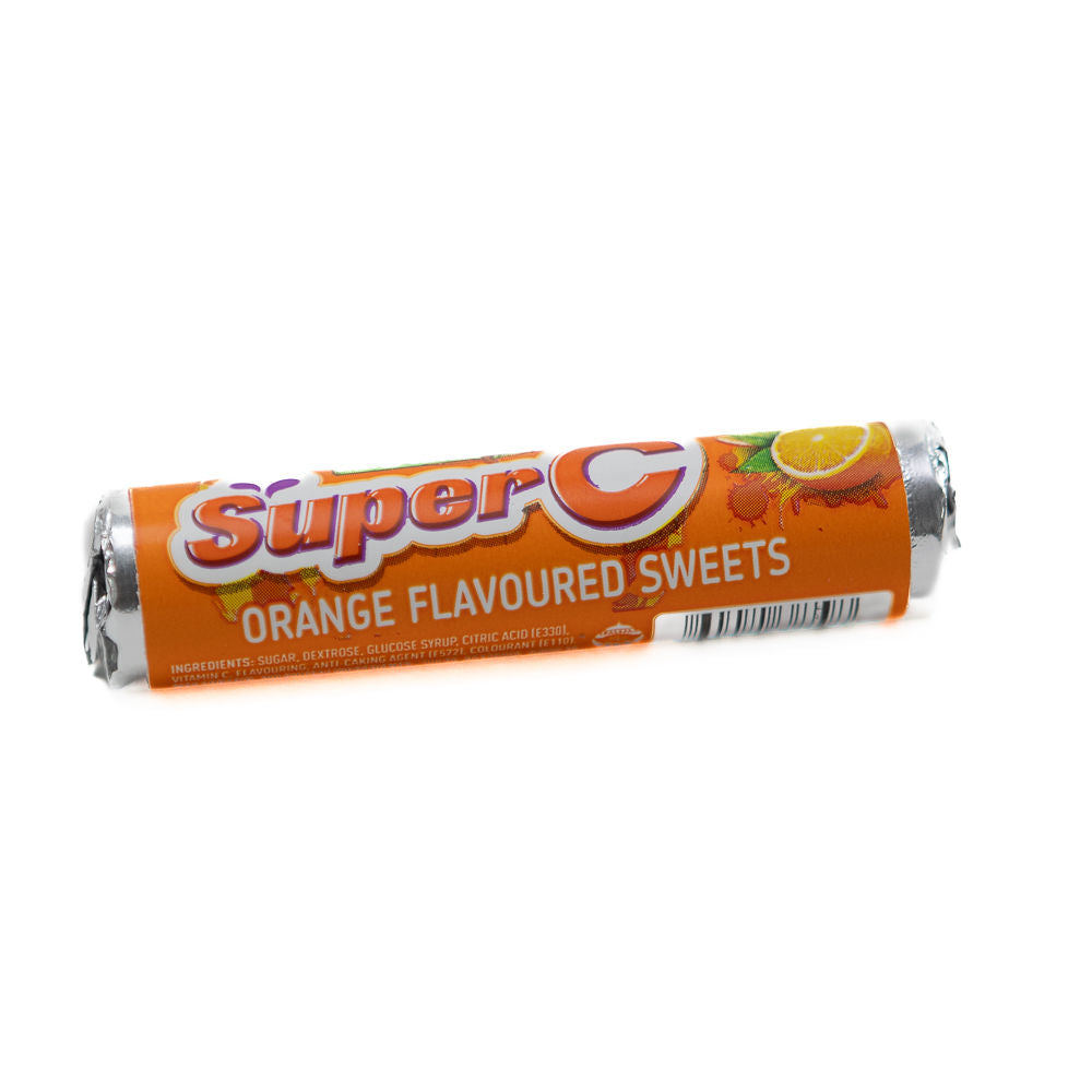 A wrapped sweets with orange flavouring, branded as Super C from Biltong Direct.