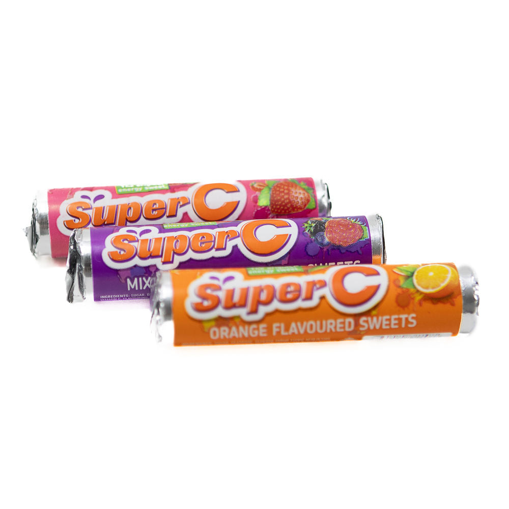 Variety of wrapped sweets, branded as Super C from Biltong Direct.