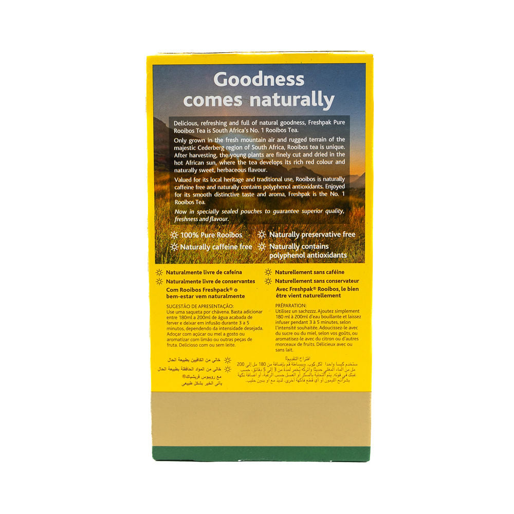 A box of Freshpak Rooibos teabags containing 40 tagless teabags from Biltong Direct