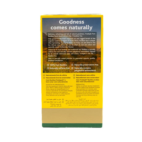 A box of Freshpak Rooibos teabags containing 40 tagless teabags from Biltong Direct