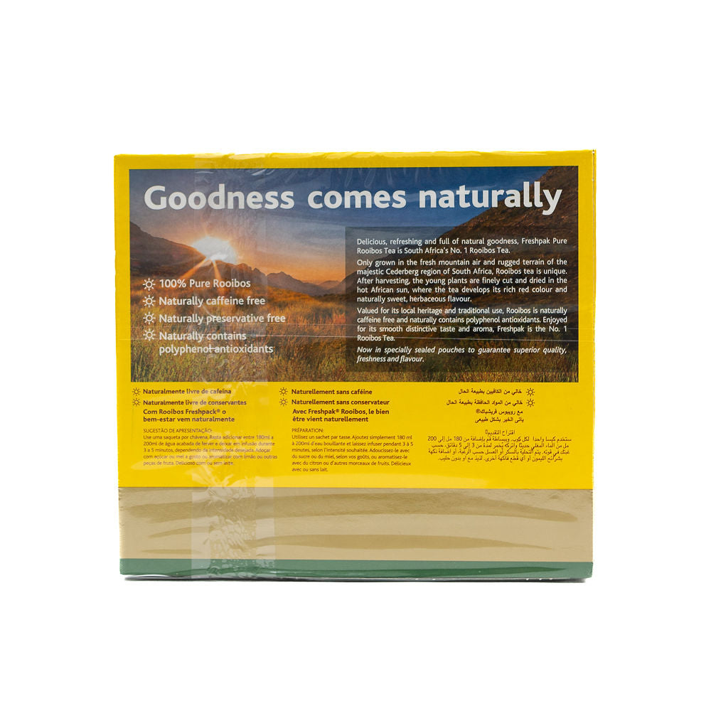 A box of Freshpak Rooibos teabags containing 80 tagless teabags from Biltong Direct