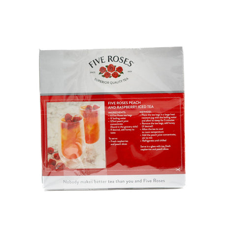 Packaging of Five Roses Ceylon Blend Tea with 102 tea bags from Biltong Direct, predominantly red and white