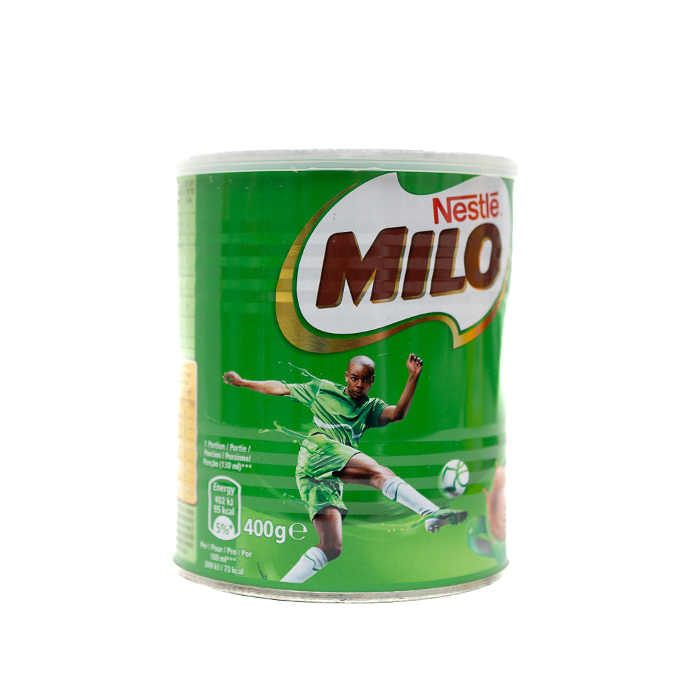A can of Nestle Milo from Biltong Direct with a soccer player kicking a ball