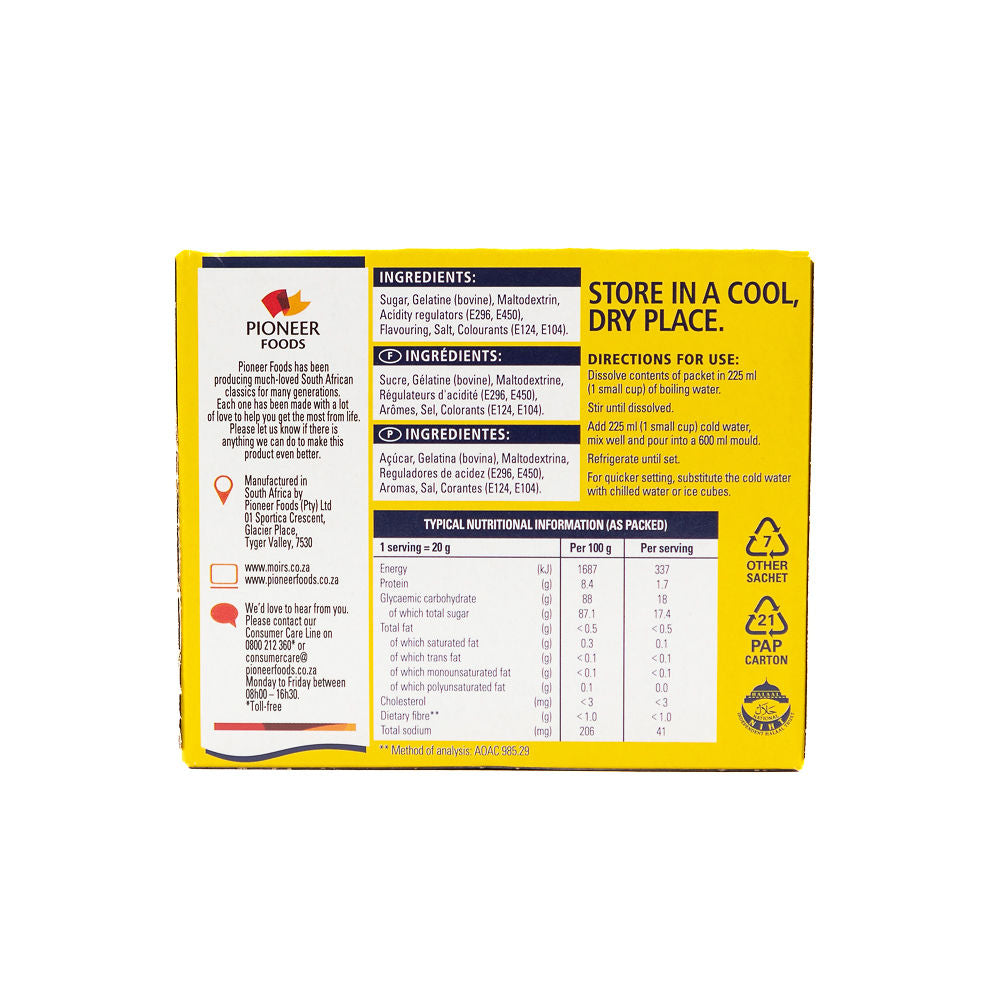 Packaging of Moir's Pineapple Flavoured Jelly from Biltong Direct.