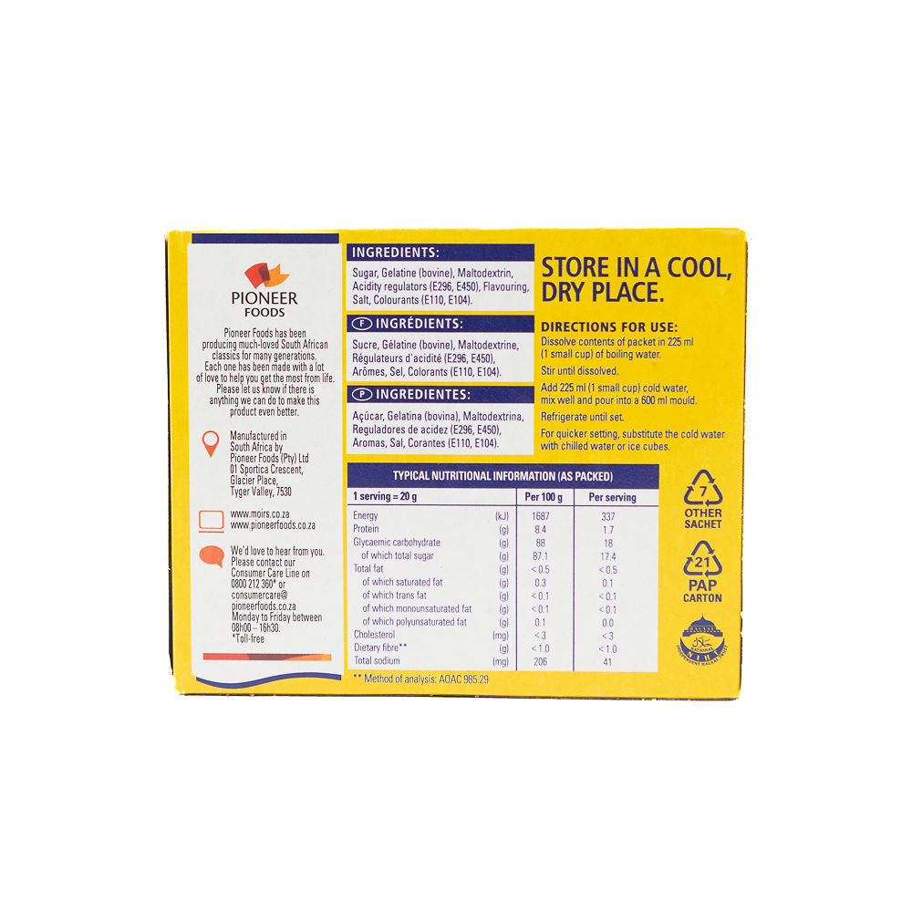 Packaging of Moir's Lemon Flavoured Jelly from Biltong Direct,