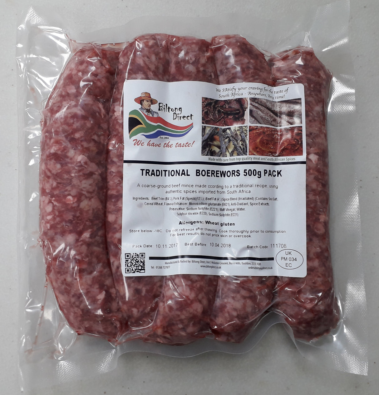 A pack of 500g of Boerewors fingers from Biltong Direct