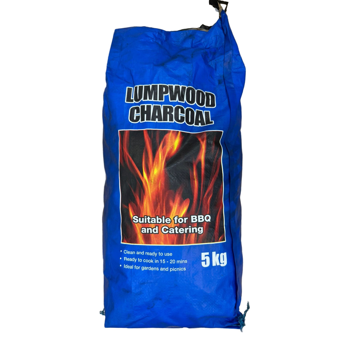 Blue bag of 5Kg lumpwood charcoal sold by biltong direct