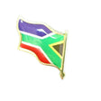 South African flag lapel pin on a white background