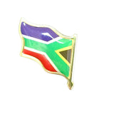 South African flag lapel pin on a white background