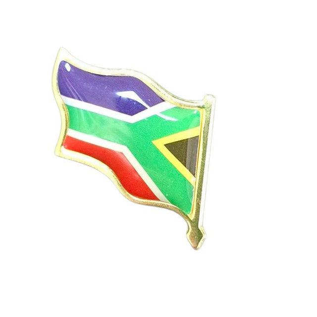 South African flag lapel pin on a white background