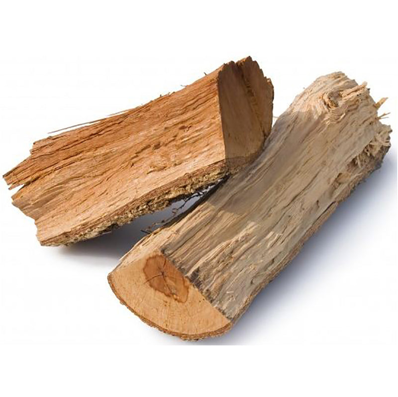 Two pieces of braai wood from Biltong Direct on a white background.